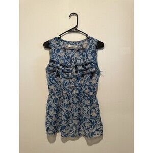 Romy Sleeveless Blouse Ruffled Neckline Paisley Pattern M